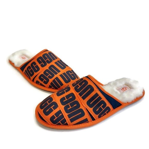 UGG Mens Size 11 Scruff Graphic Band Sheepskin Slip On Slippers 1123737 Orange - Picture 4 of 8